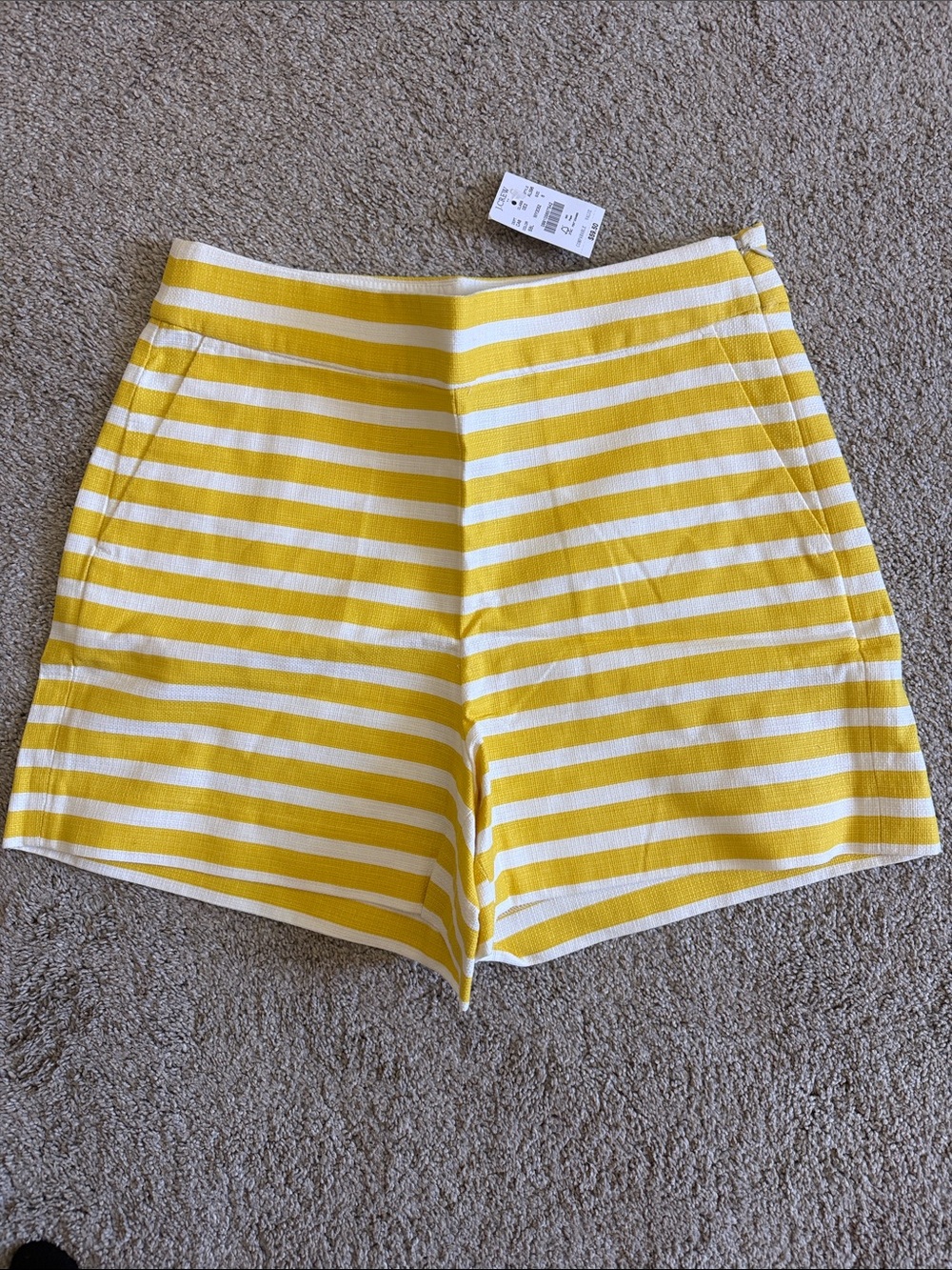 J. Crew Yellow and White Striped High-Waist Shorts